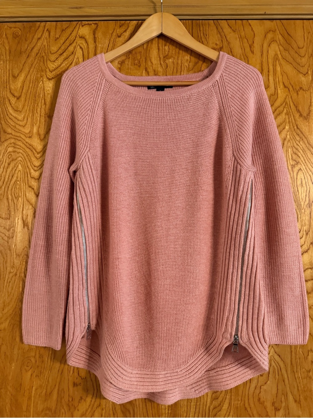 Rose-Pink Knit Sweater with Side Zippers